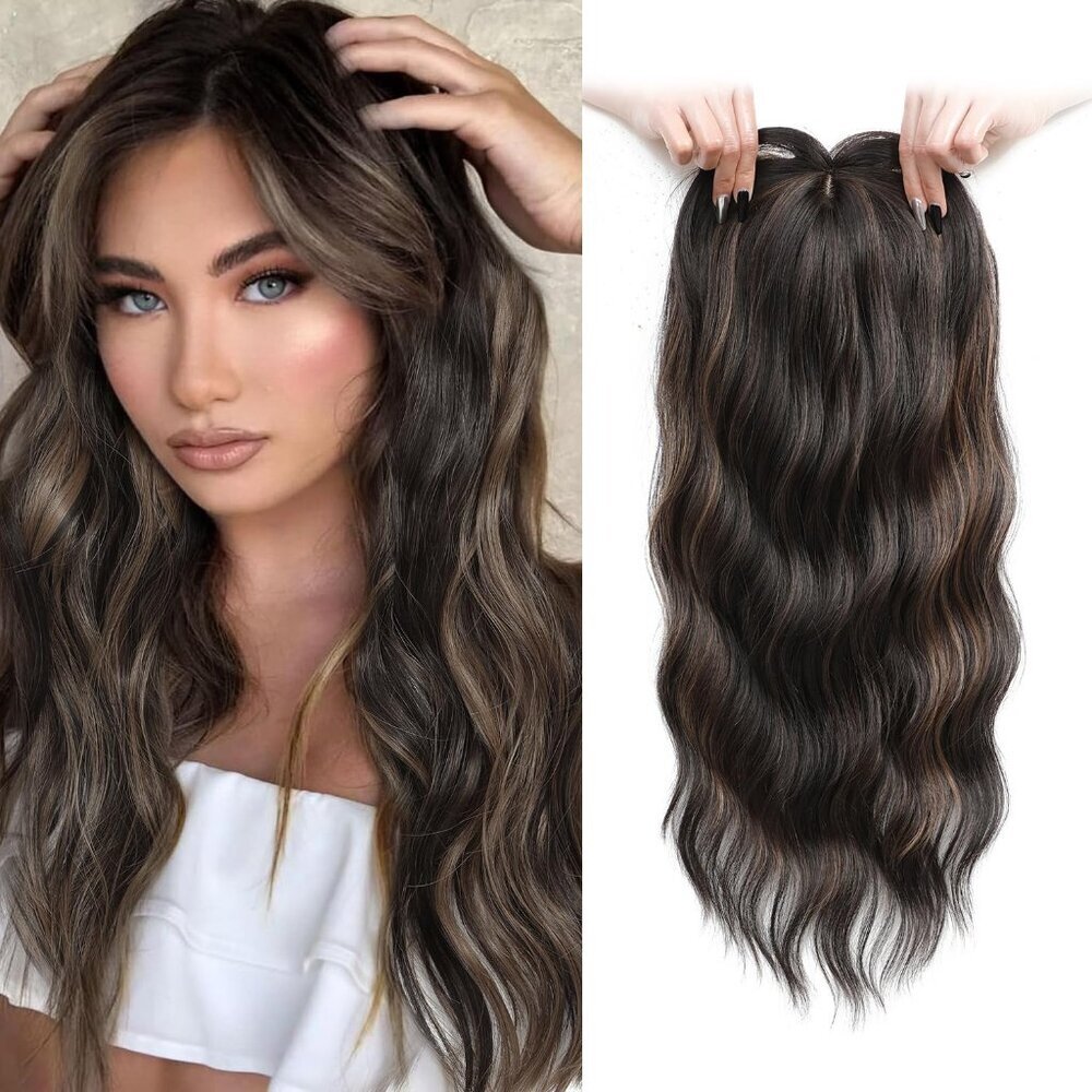 Hair Topper Synthetic Wavy 20in Ombre Highlight Clip In Toppers for Thinning Hai